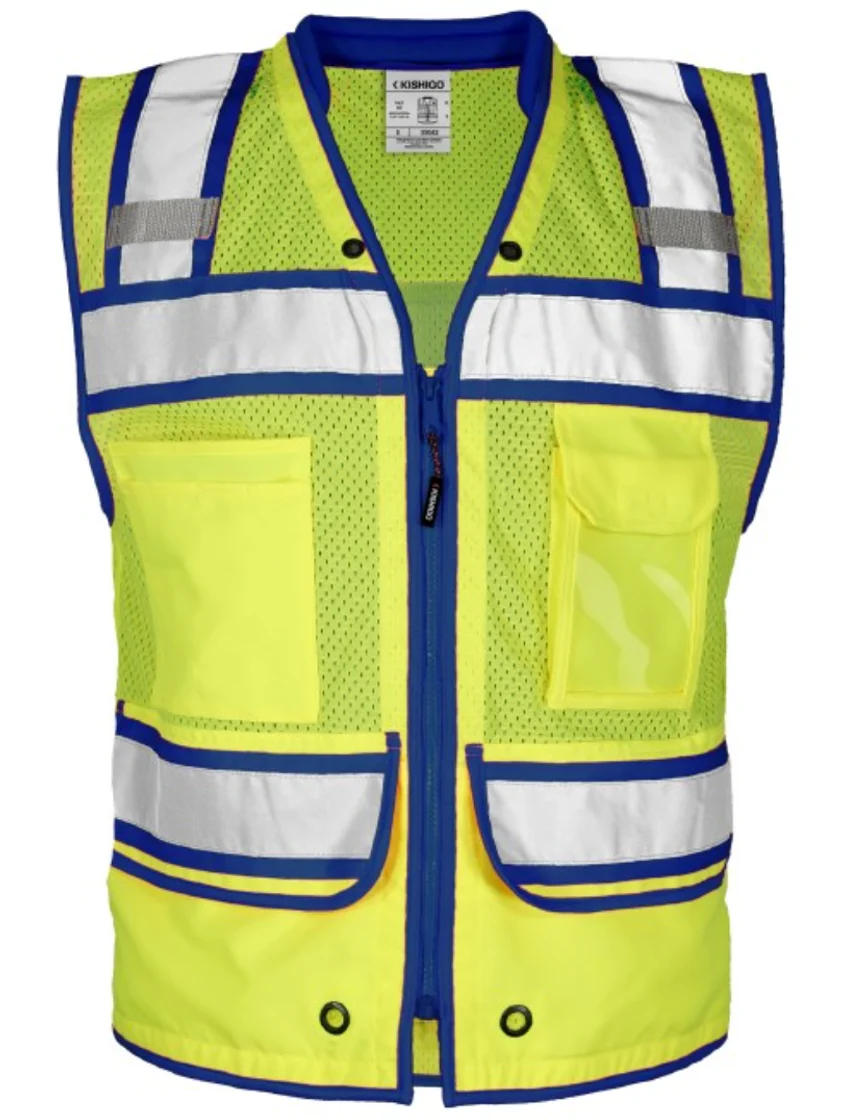 Kishigo Color Contrast High Performance Surveyors Lime \u0026 Blue, Class 2 Safety Vest, XL
