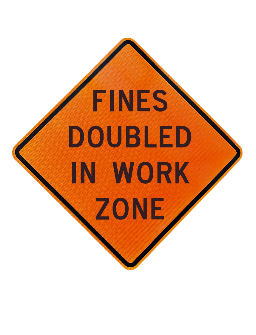 36\", Corrugated Plastic, High Intensity Reflective Sign, Fines Doubled In Work Zone
