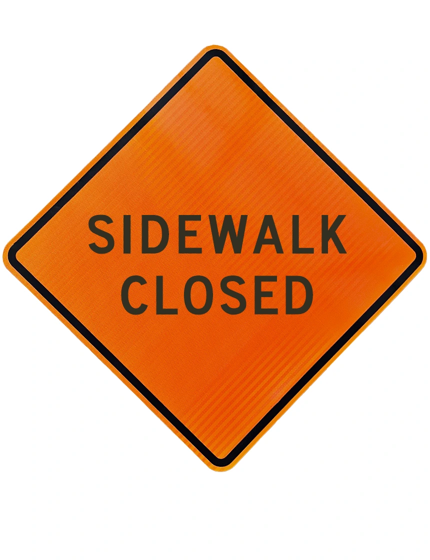 48\", Corrugated Plastic, High Intensity Reflective Sign, Sidewalk Closed