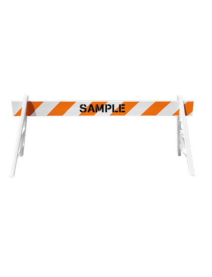 Two (2) Cortina Economy A-Cade Legs \u0026 One (1) 8\u0027 X 1\" Rail w/Orange \u0026 White EG Reflective Sheeting On Both (2) Sides \u0026 Custom Lettering On One (1) Side Of The Rail