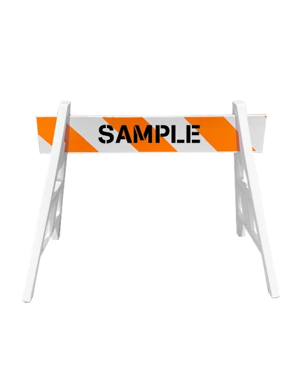 Two (2) Cortina Economy A-Cade Legs \u0026 One (1) 4\u0027 X 1\" Rail w/Orange \u0026 White HI Reflective Sheeting On One (1) 1 Side \u0026 Custom Lettering On One (1) Side Of The Rail