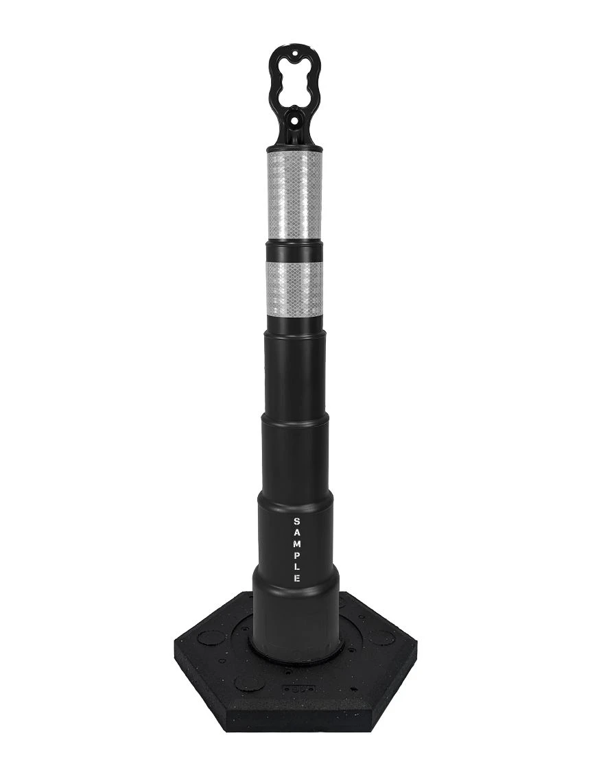 42\" Black Ez-Grab Channelizer 16 lbs Base w/ 6\" \u0026 4\" Reflective Collars \u0026 Custom Lettering