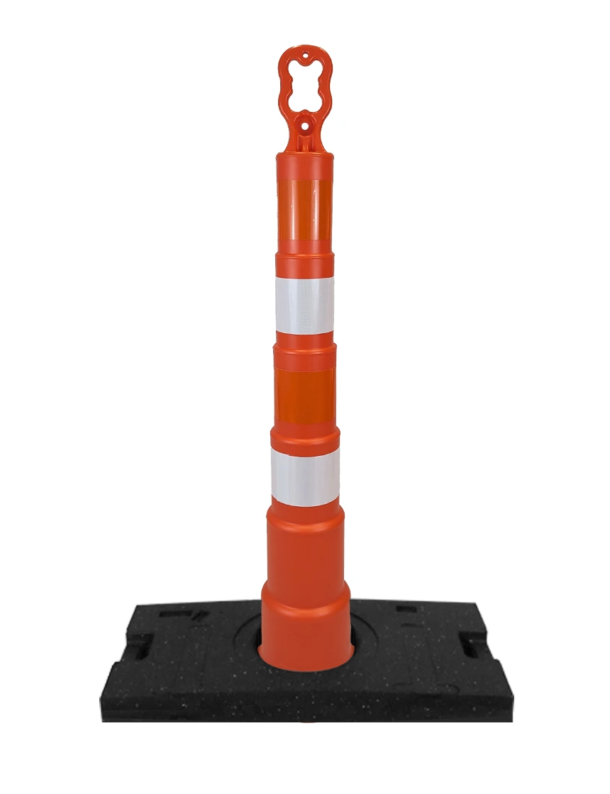 Orange 42\" Ez-Grab Channelizer Orange w/ 30 lbs Base \u0026 Four Engineer Grade Reflective Collars (Orange/White Alternating)