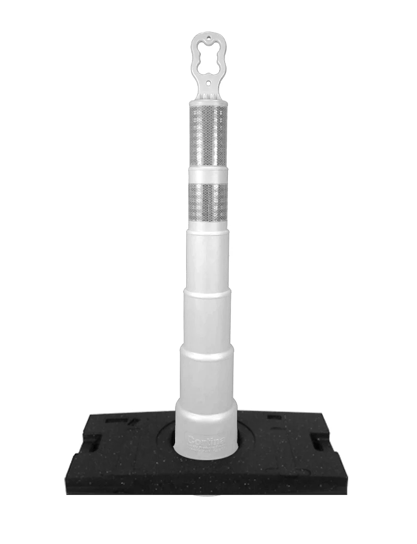 42\" White Ez-Grab Channelizer Orange 30 lbs Base w/ 6\" \u0026 4\" Reflective Collars