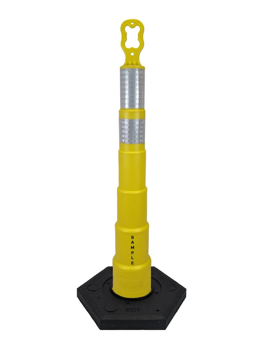 42\" Yellow Ez-Grab Channelizer Orange 16 lbs Base w/ 6\" \u0026 4\" Reflective Collars \u0026 2X Custom Lettering