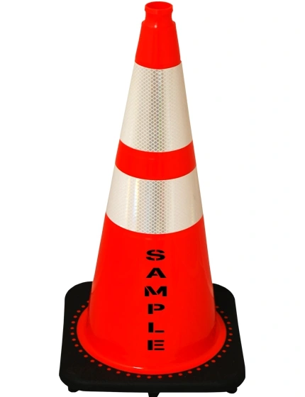 Orange 28\" 10.0 lb Black Base Cone, 6\" \u0026 4\" Reflective Collars and Custom Stencil