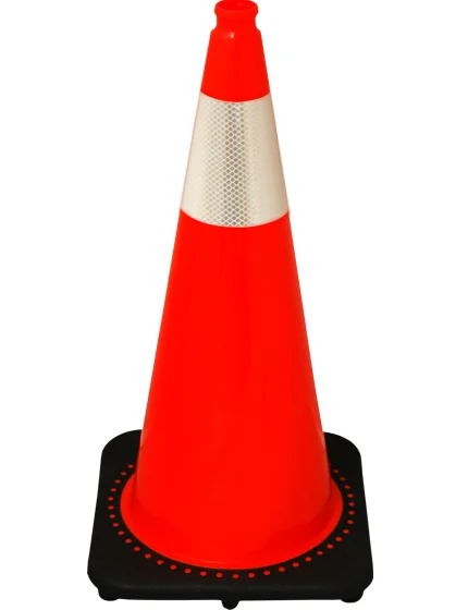 Orange 28\" 10.0 lb Black Base Cone, Single 6\" Reflective Collar \u0026 Double Sided (2X) Custom Stencil