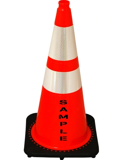 Orange 28\" 7.0 lb Black Base Cone, 6\" \u0026 4\" Reflective Collars and Double Sided (2X) Custom Stencil