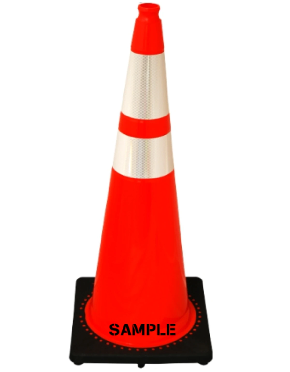 36 inch extra heavy 15 lb traffic cones jbc black base w 2 reflective collars  lettering double sided
