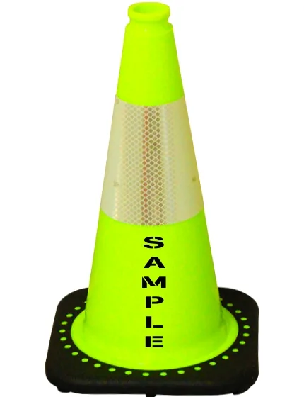 Lime 18\" Black Base Cone with 6\" Reflective Collar \u0026 Double Sided (2X) Custom Stencil