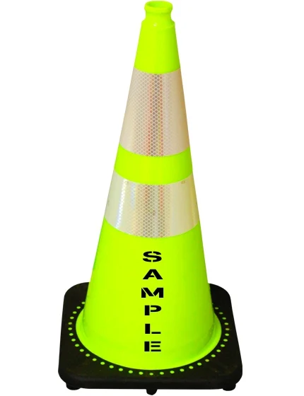 Lime 28\" 7.0 Lb. Black Base Cone, 6\" \u0026 4\" Reflective Collars and Double Sided (2X) Custom Stencil