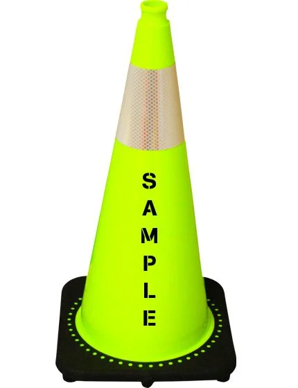 Lime 28\" 7.0 lb Black Base Cone, Single 6\" Reflective Collar and Double Sided (2X) Custom Stencil
