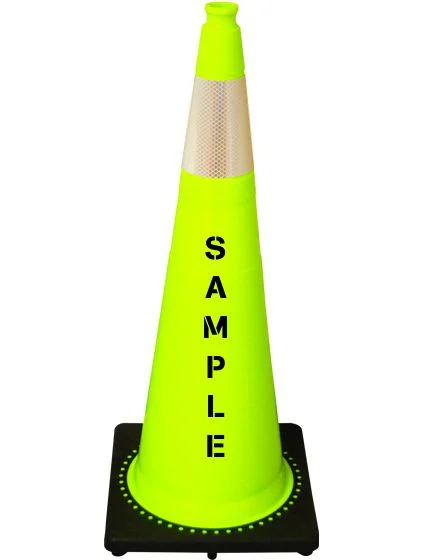 Lime, Black Base, 36\" Cone with Single 6\" Reflective Collar \u0026 Custom Stencil