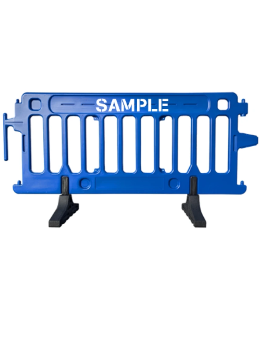 6\u0027 Long X 39 1/2\" Tall, Plasticade Crowdcade Crowd Control System, Blue w/ Double Sided (2X) Custom Lettering