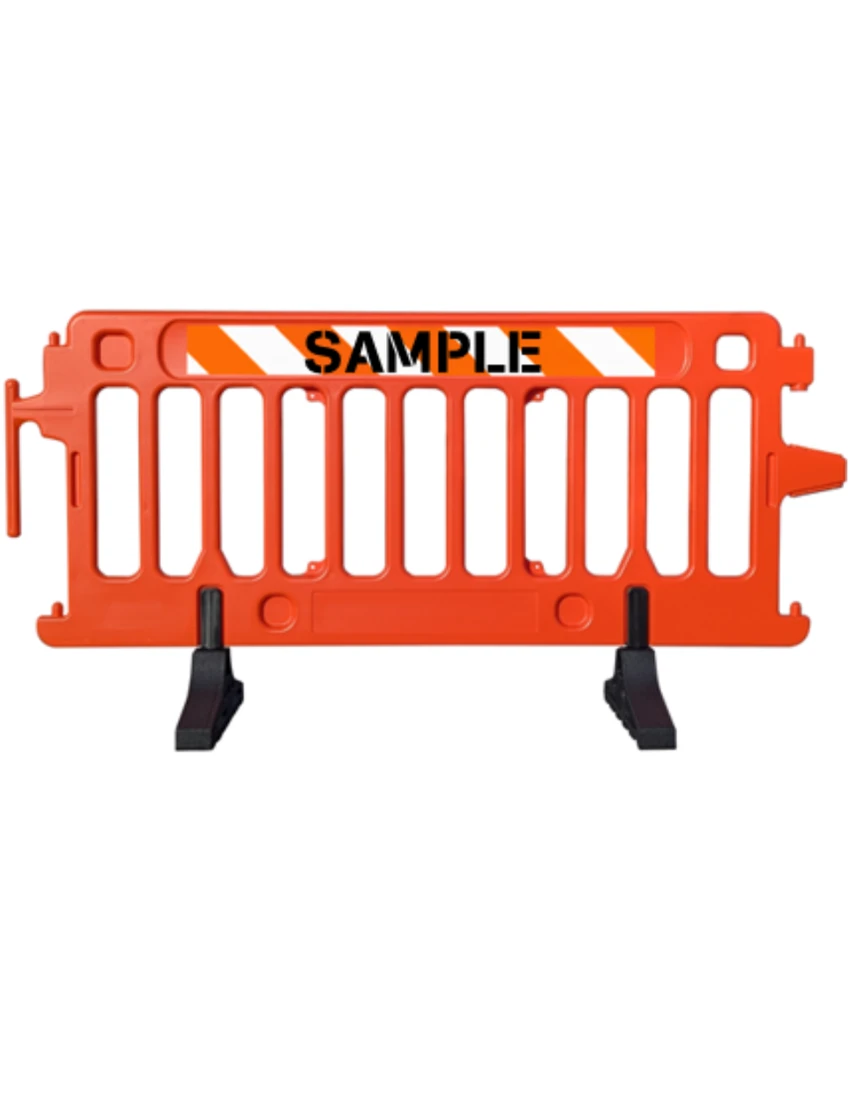 6\u0027 Long X 39 1/2\" Tall, Plasticade Crowdcade Crowd Control System, Orange w/ EG Sheeting On One (1) Side w/ Double Sided (2X) Custom Lettering