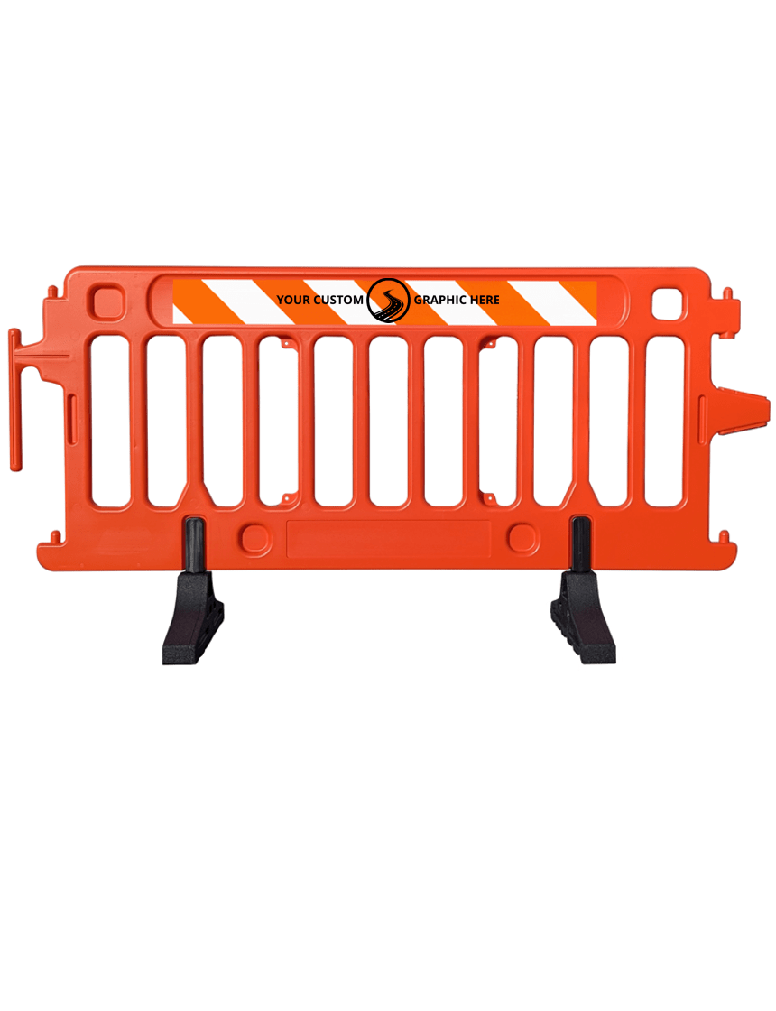 6\u0027 Long X 39 1/2\" Tall, Plasticade Crowdcade Crowd Control System, Orange w/ EG Sheeting On One (1) Side w/ Single Color Custom Graphic