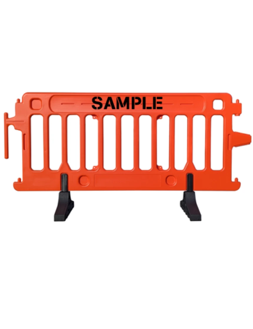 6\u0027 Long X 39 1/2\" Tall, Plasticade Crowdcade Crowd Control System, Orange w/ Double Sided (2X) Custom Lettering