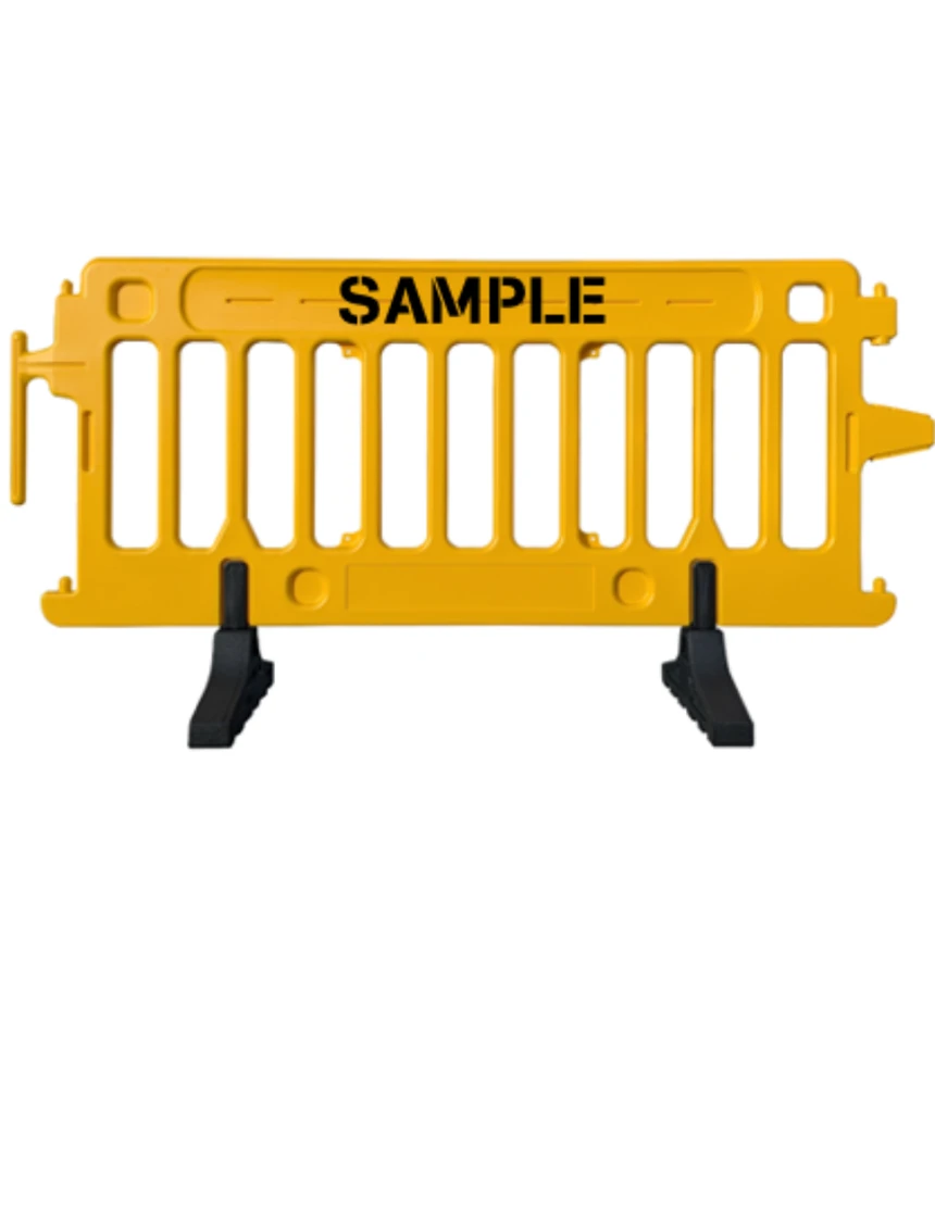 6\u0027 Long X 39 1/2\" Tall, Plasticade Crowdcade Crowd Control System, Yellow w/ Double Sided (2X) Custom Lettering