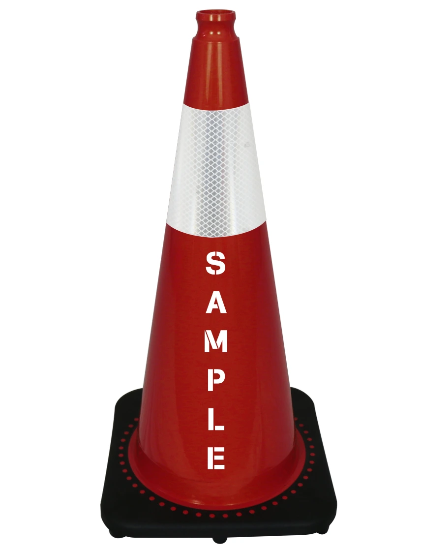 Red 28 inch JBC Traffic Cone w/One 6\" Reflective Collar \u0026 Custom Lettering on two sides