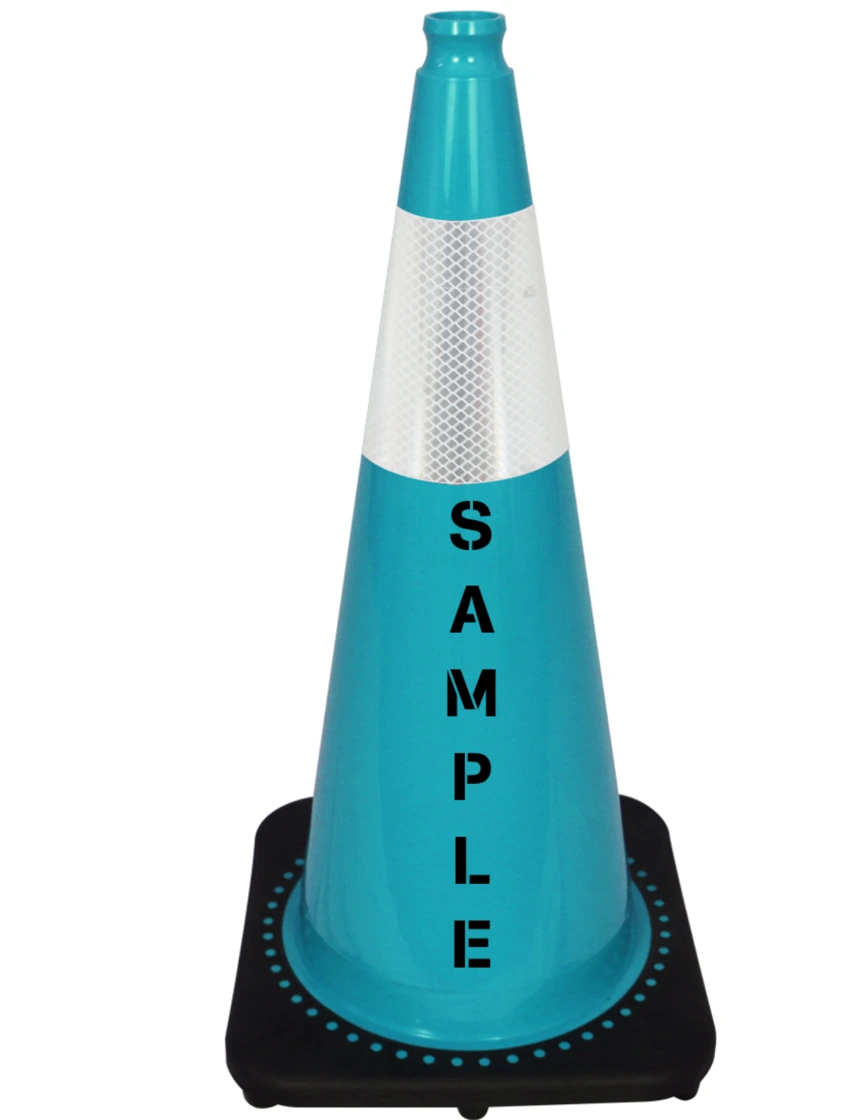 Teal 28\" 7 lbs JBC Black Base Traffic Cone w/ 6\" Reflective Collar w/ Custom Lettering