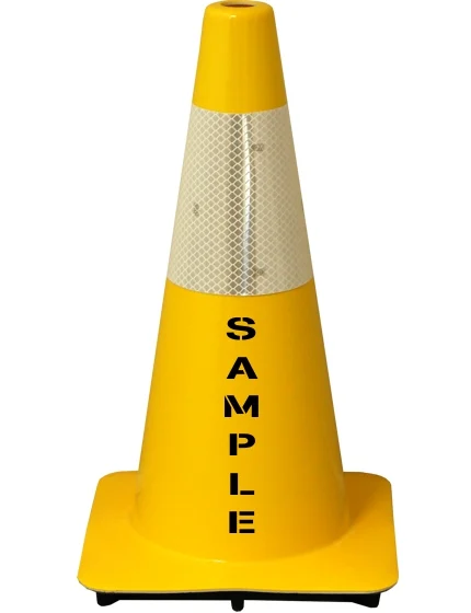 Yellow 18\" Flow Molded Traffic Cone w/6\" Reflective Collar \u0026Double Sided (2X) Custom Stencil
