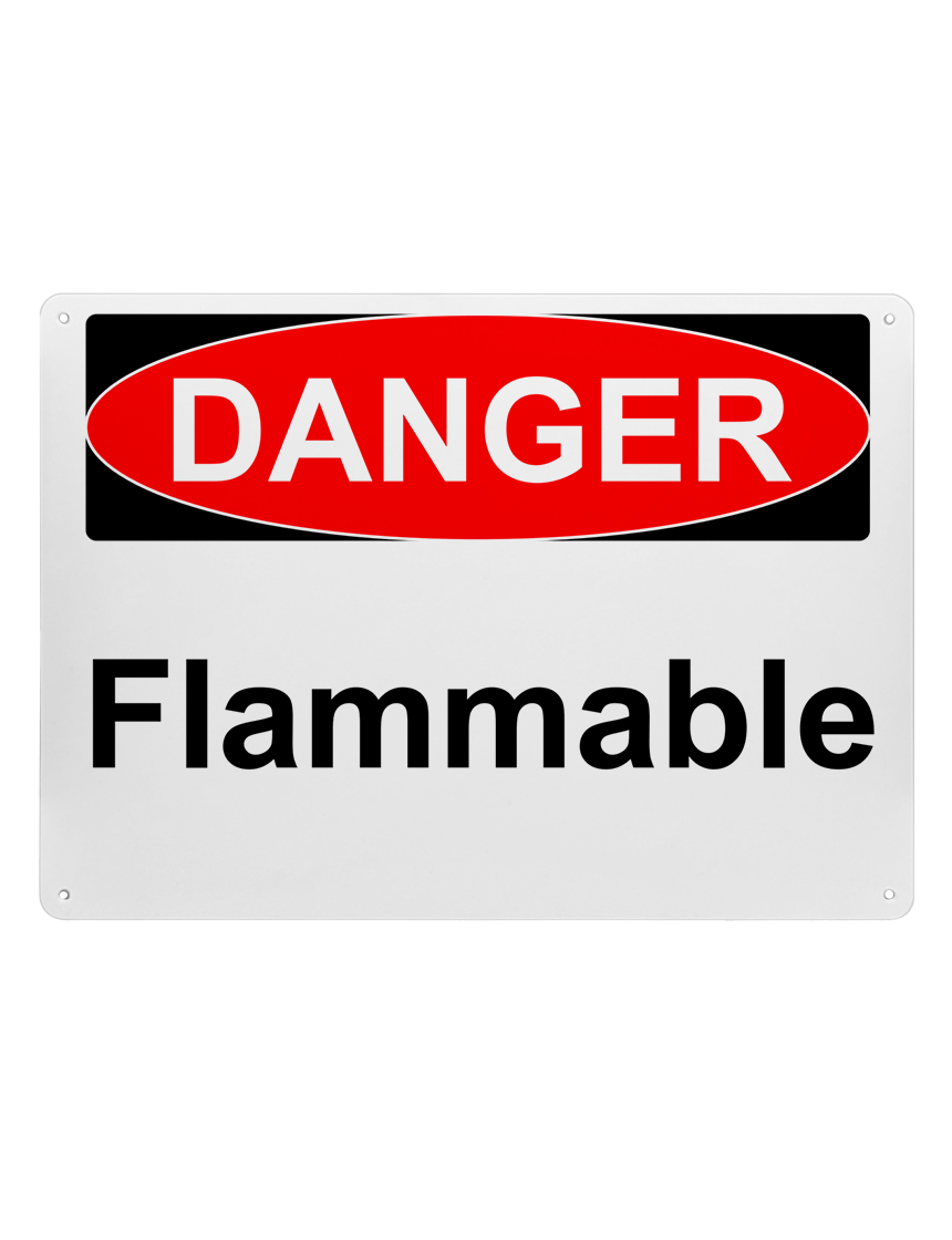 14\" tall x 10\" wide plastic sign with mounting holes, Danger Flammable