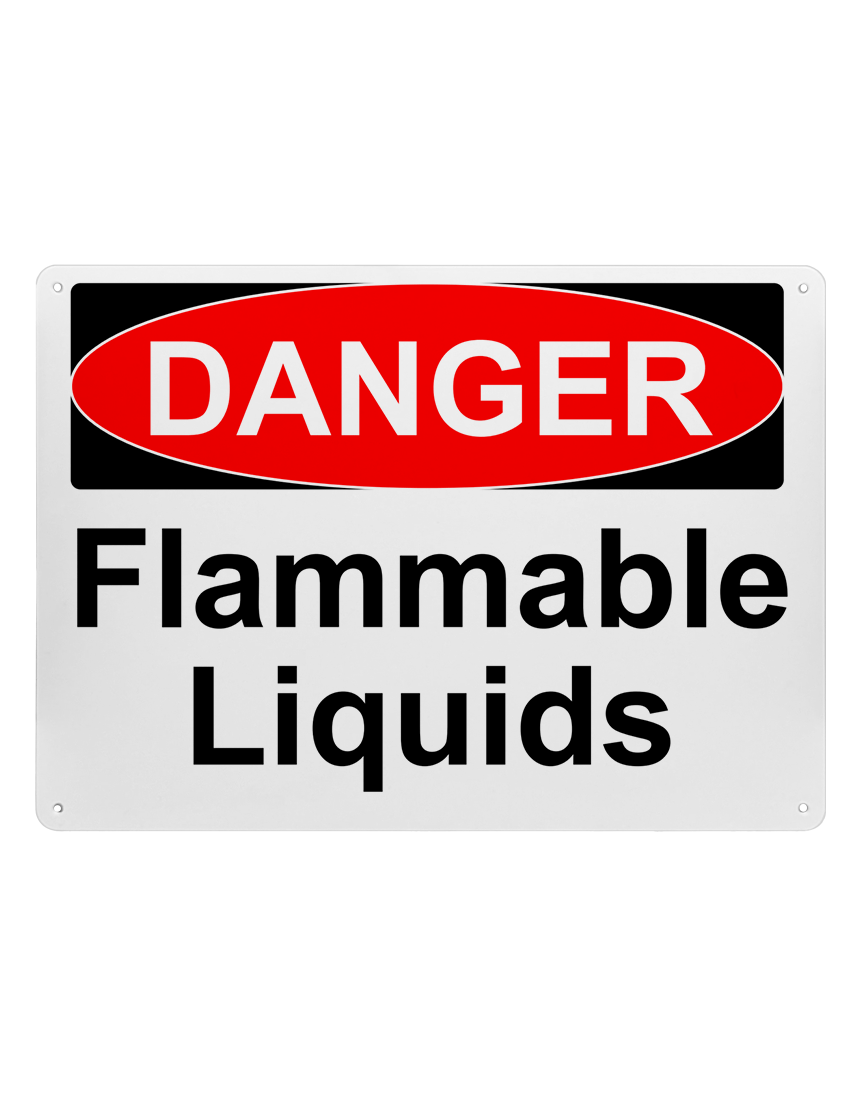 14\" tall x 10\" wide plastic sign with mounting holes, Danger Flammable Liquids