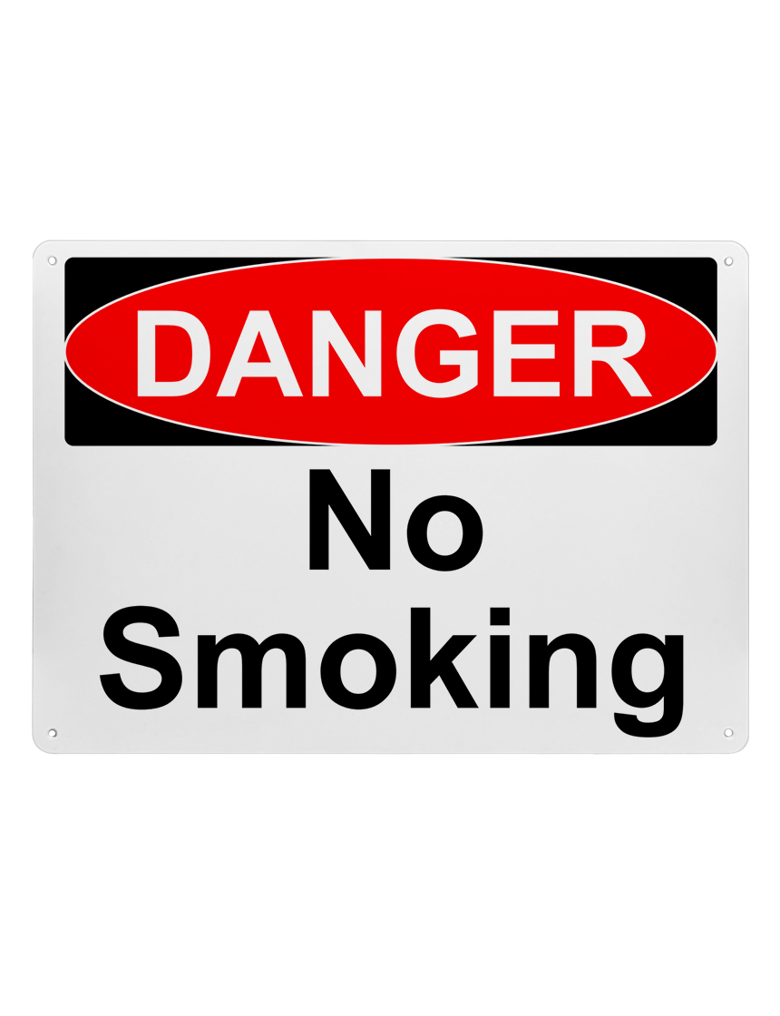 14\" tall x 10\" wide plastic sign with mounting holes, Danger No Smoking