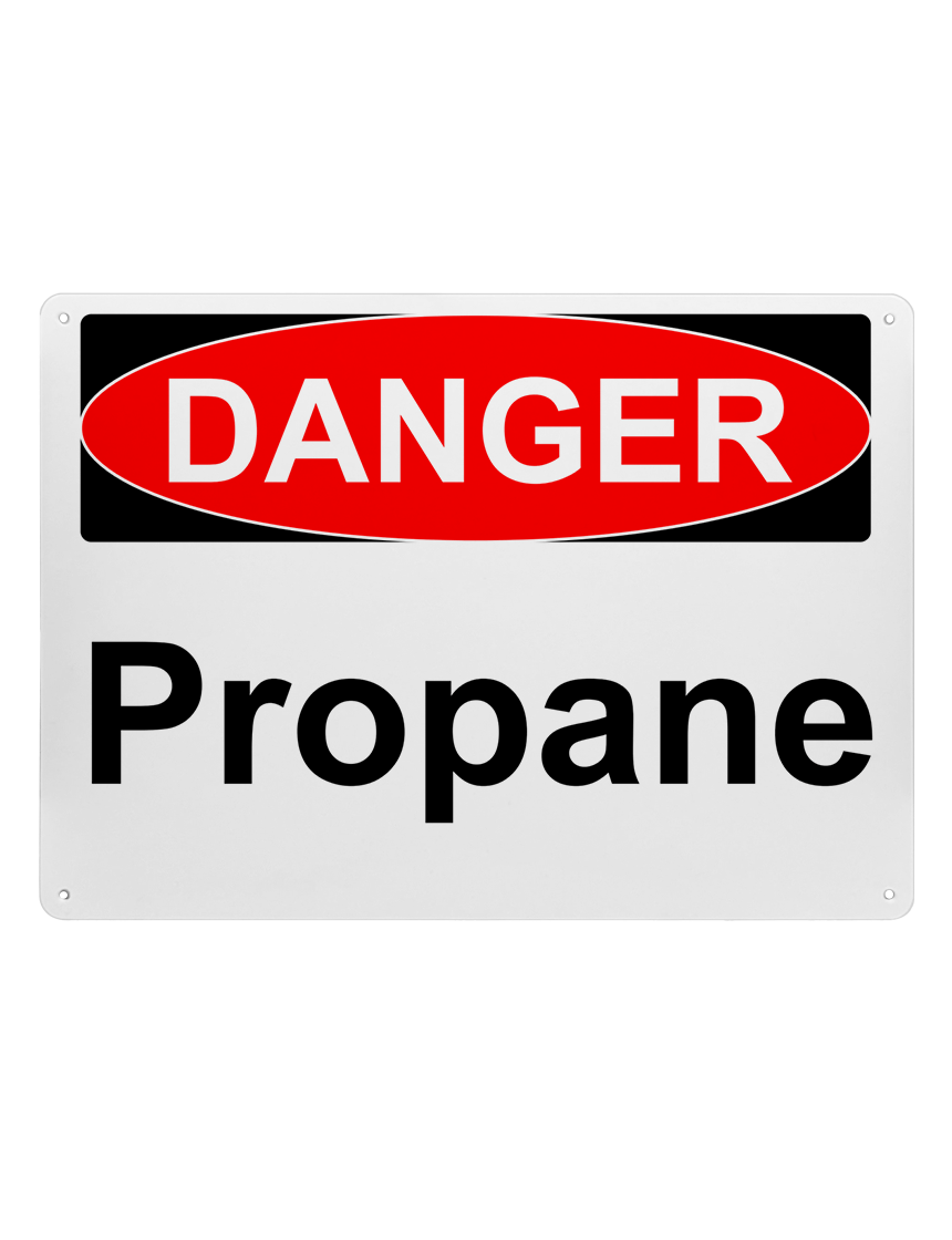 14\" tall x 10\" wide plastic sign with mounting holes, Danger Propane
