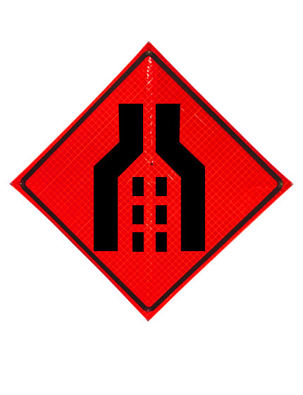 Double Merge Symbol Sign Sewn Pockets Reflective 48\" X 48\"