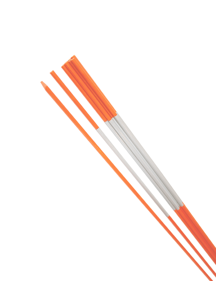 Set Of Ten (10) 48\" Tall, 1/4\" Diameter, Orange w/ White Reflective, Fiberglass Driveway Marker