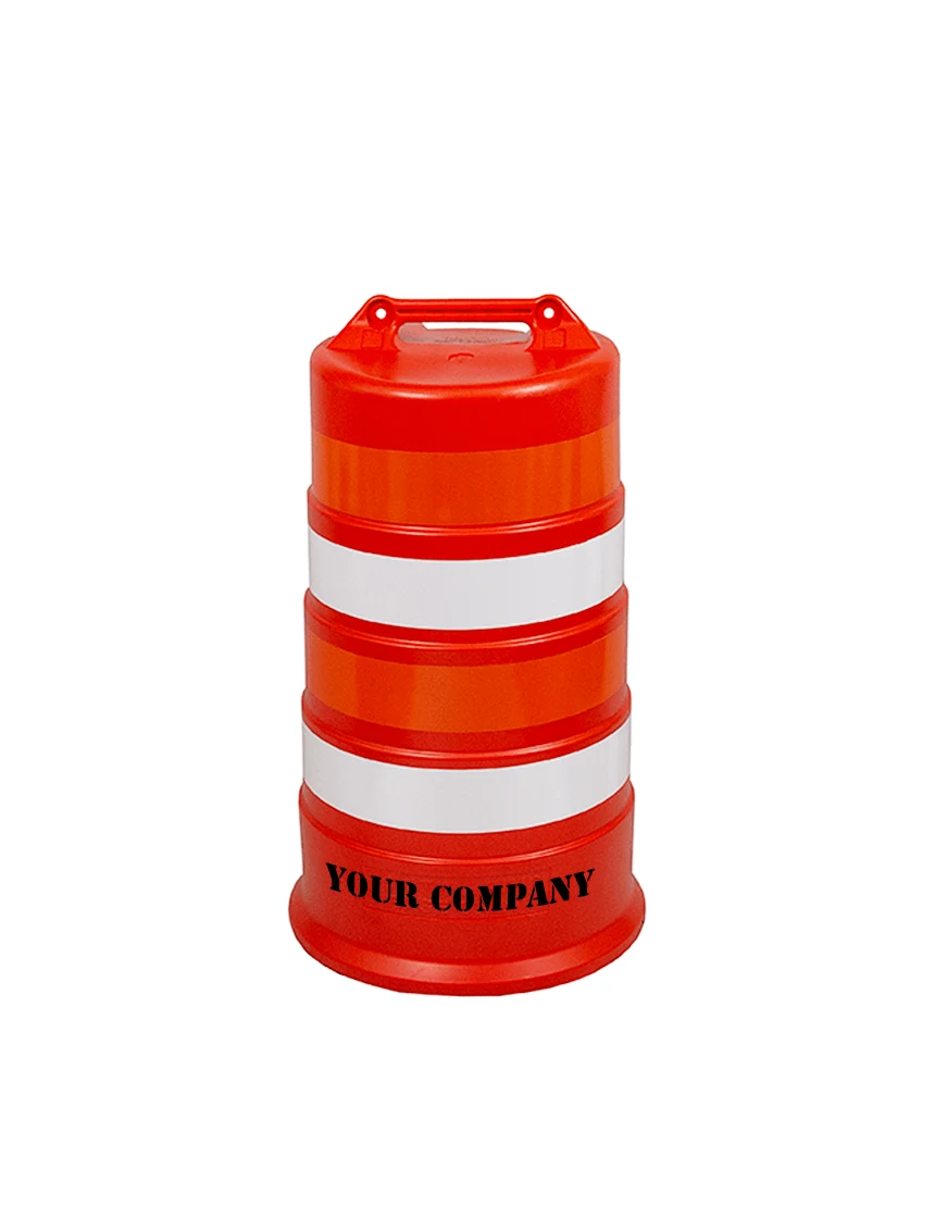 37\" Tall Channelizer Drum w/ Four (4) 4\" Engineer Grade Reflective Stripes \u0026 Custom Stencil