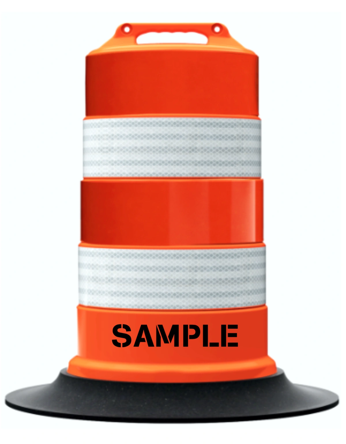 Plasticade Commander™ Traffic Drum with Four (4) OWOW Diamond Grade Reflective Stripes, Double Sided Custom Lettering \u0026 Tire Ring Base