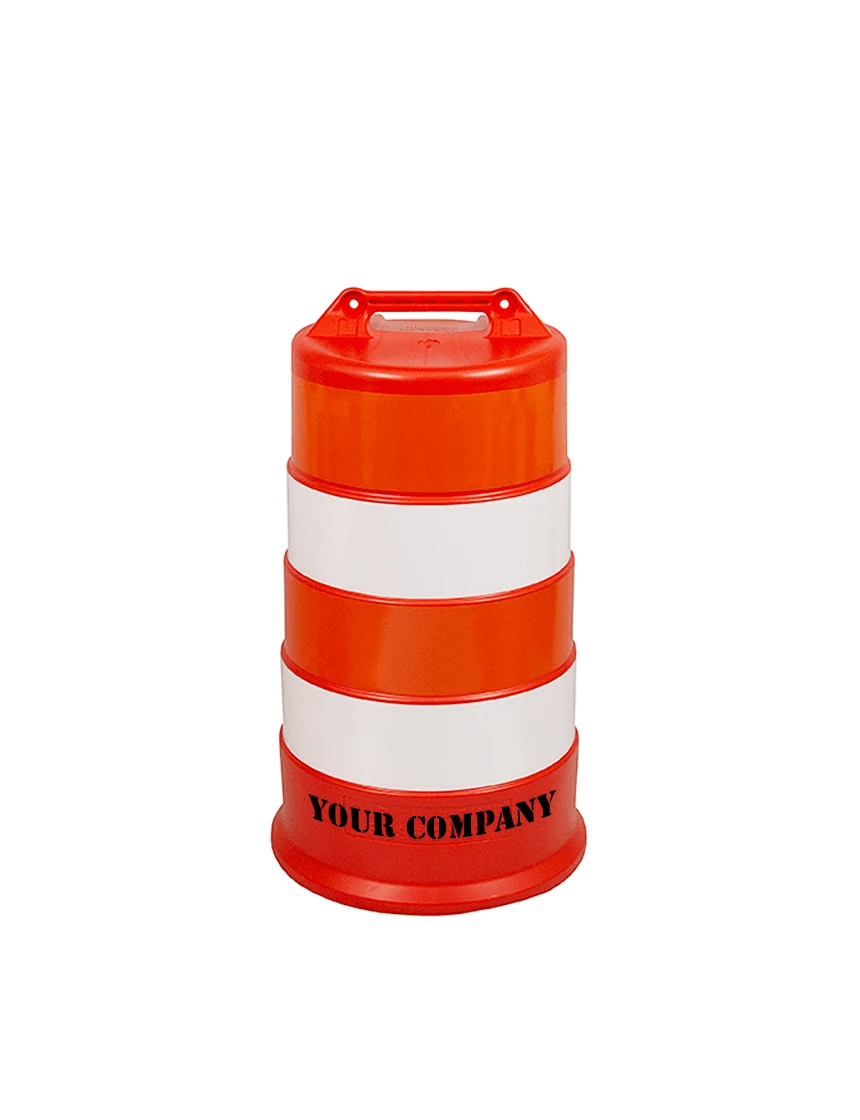 37\" Tall Channelizer Drum w/ Four (4) 6\" EG Reflective Stripes \u0026 Double Sided (2X) Custom Stencil