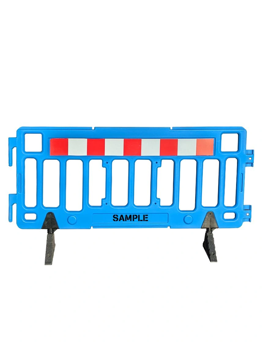 76\" Blue Economy Interlocking Pedestrian Fence with 2X Custom Lettering