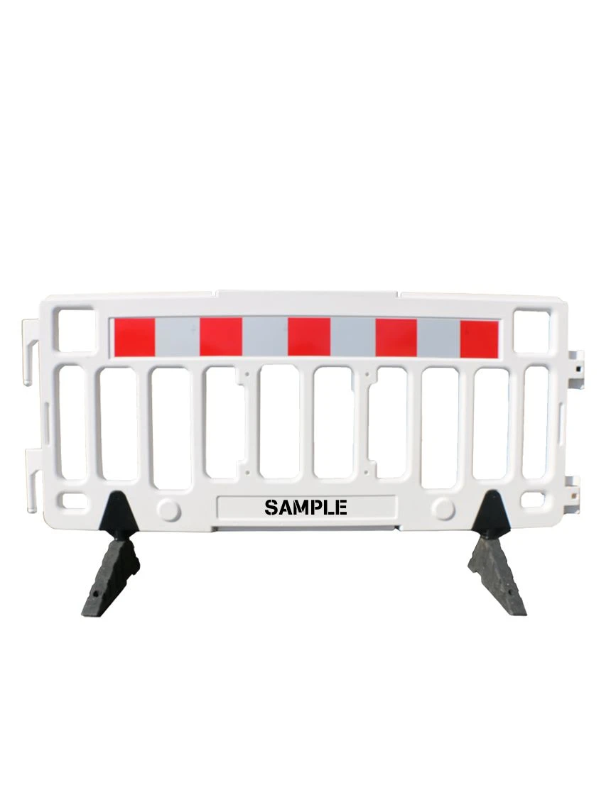 76\" White Economy Interlocking Pedestrian Fence with 2X Custom Lettering