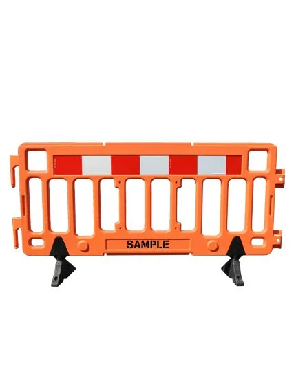 76\" Orange Economy Interlocking Pedestrian Fence w/ Custom Lettering