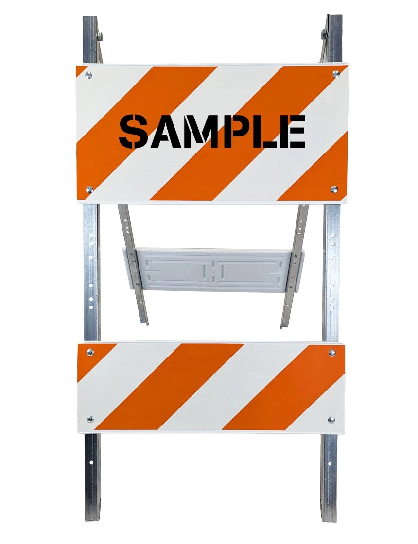 economy plastic steel barricade engineer grade eg lettering double sided type ii one 12 in one 6 in tall reflector per side