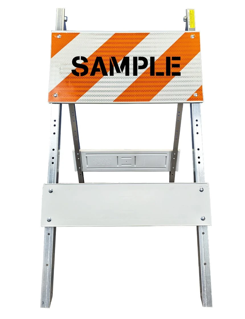 Economy Plastic \u0026 Steel Barricade High Intensity HI Lettering Double Sided MUTCD Type I w/ One 12\" Tall Reflector Per Side