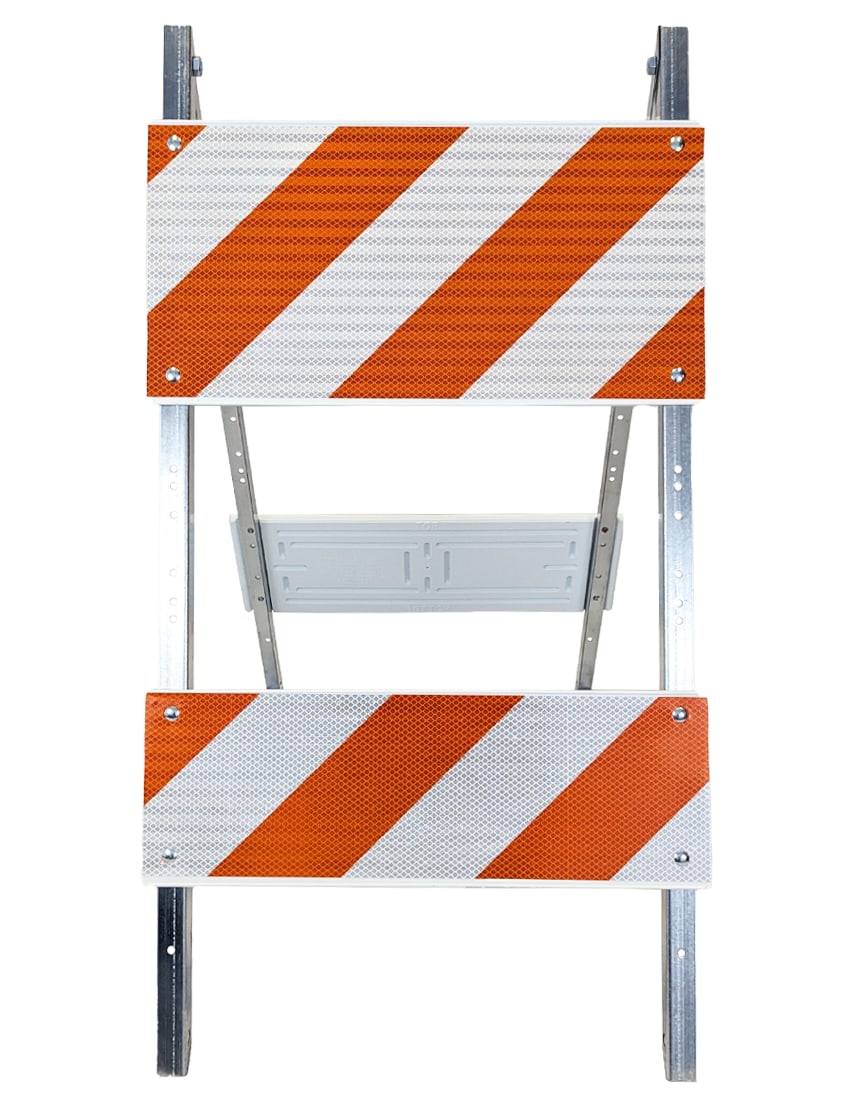 Economy Plastic \u0026 Steel Barricade High Intensity HI MUTCD Type II | One 12\" One 6\" Tall Reflector Per Side | Full Color Graphic
