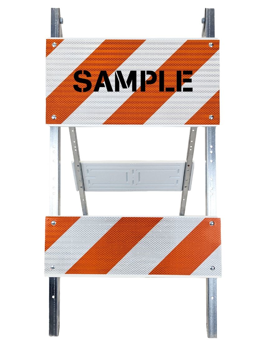 economy plastic steel barricade lettering single side high intensity hi type ii one 12 in one 6 in tall reflector per side