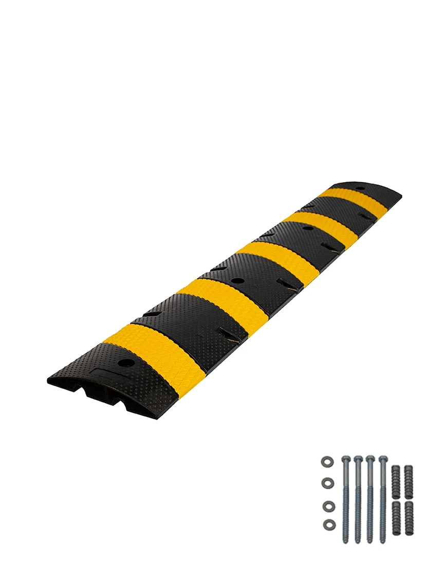 6\u0027 Economy Black \u0026 Yellow Rubber Speed Bump w/ Four (4) Lags \u0026 Anchors