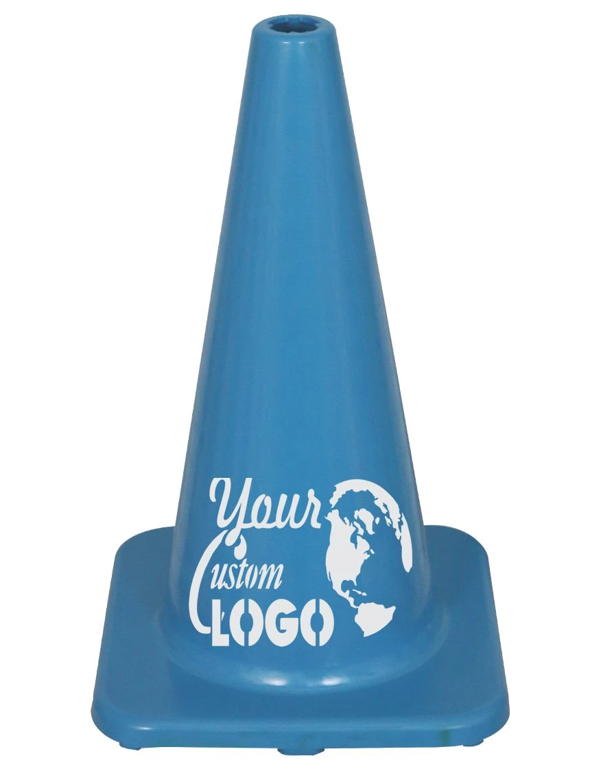 Solid Blue 18\" Economy Traffic Cone w/ Single Color Graphic
