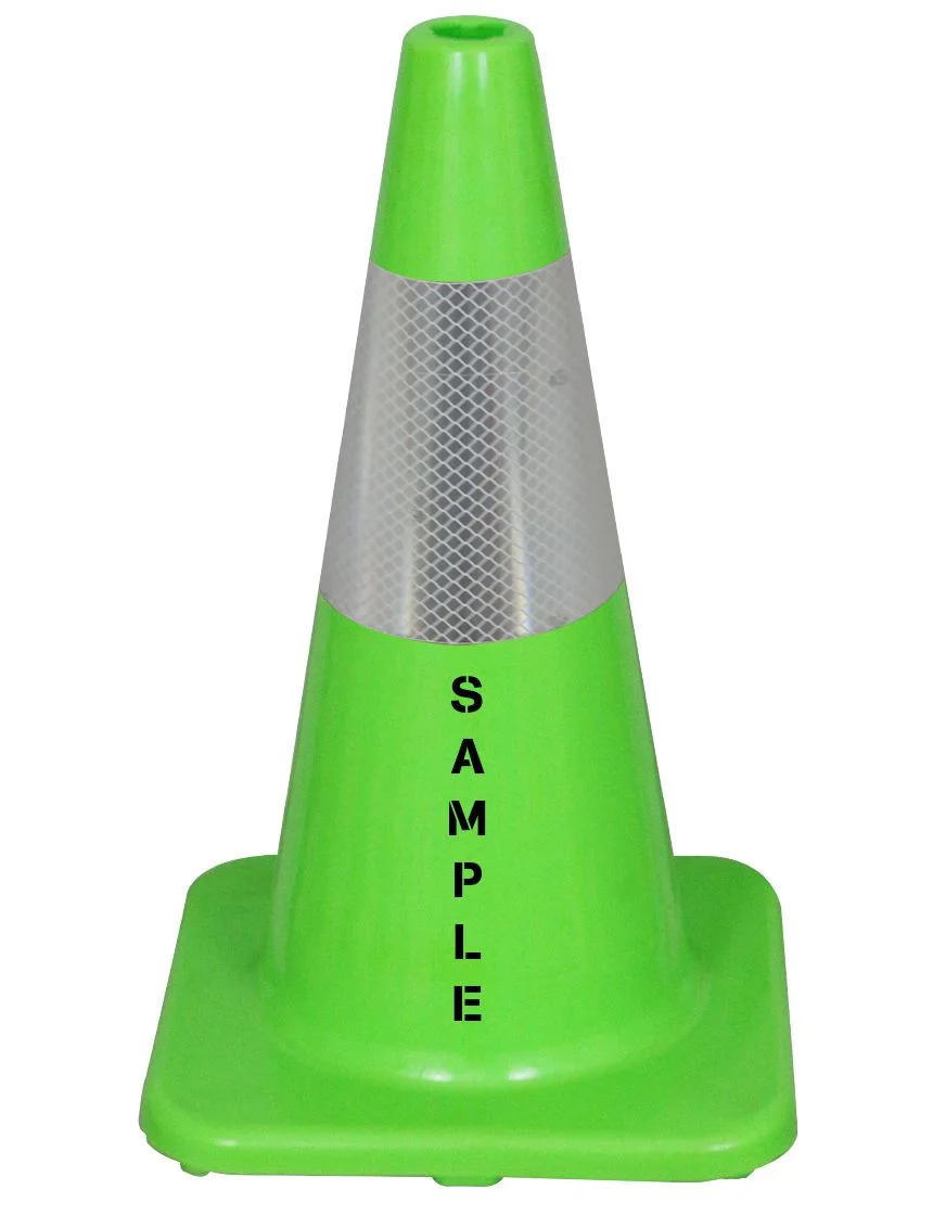 Solid Lime, 18\" Economy Cone w/ 6\" Reflective Collar \u0026 Double Sided Custom Lettering