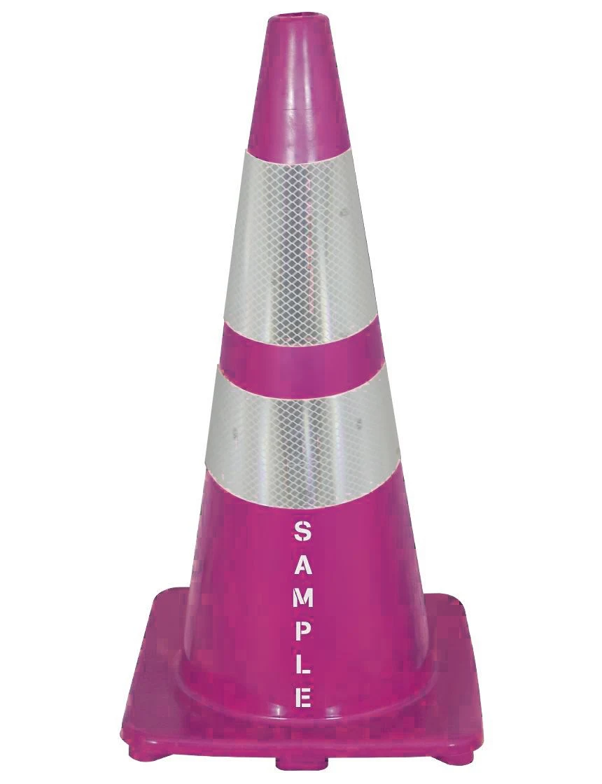 Solid Purple 28\", 5 lbs, Economy Cone w/ 6\" \u0026 4\" Reflective Collars \u0026 Double Sided Custom Lettering
