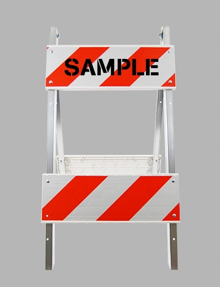 Economy+ MUTCD Type II Barricade w/ Steel Legs, Plastic Panels, HI Reflective \u0026 Double Side Custom Lettering