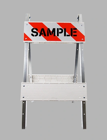 Economy+ Type 1 Barricade with Steel Legs, Plastic Panels, HI Reflective Sheeting \u0026 Custom Lettering