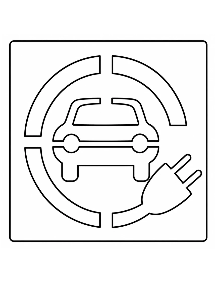36\" EV Charging Station Car \u0026 Plug Stencil Only (No Background)