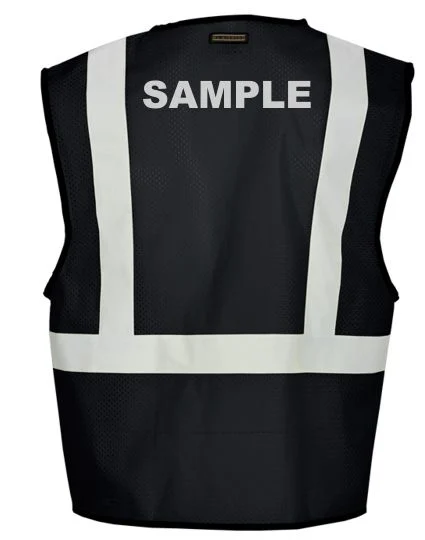 Enhanced Visibility Black Mesh Vest, S-M w/ Custom Reflective Lettering