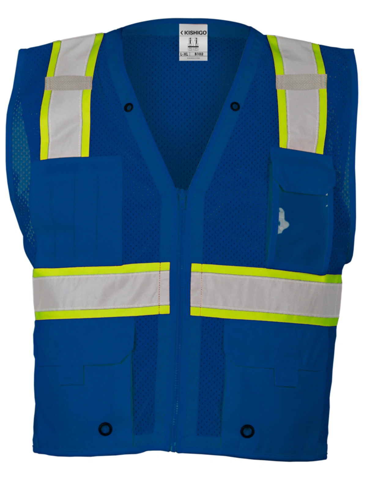 Blue/Lime, Enhanced Visibility Multi Pocket Mesh Vest, 4Xl-5Xl w/ Single Color Graphic